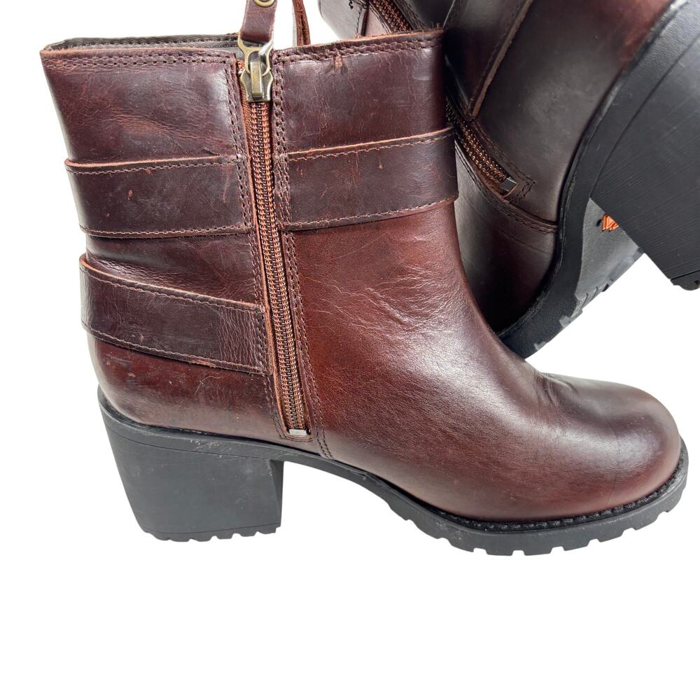 Harley Davidson Women's Brown Lalanne Double Strap Motorcycle Boots Block Heel 7 - Picture 4 of 9